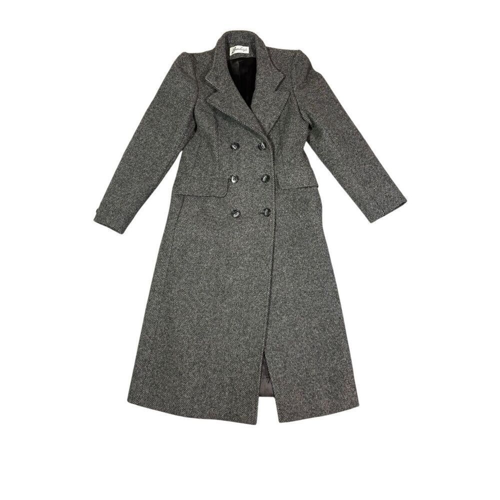 Bromleigh Tweed Coat Womens XS Gray Long Wool Double Breasted